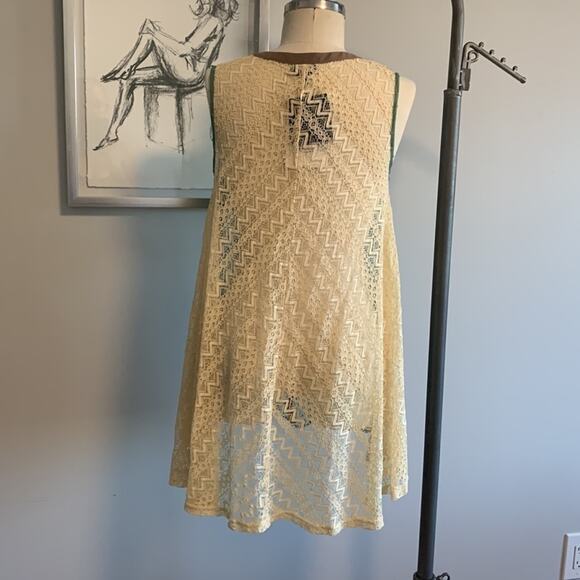 Ryu Sheer Lace Ruffle Green Brown Shirt Dress Boho Fairy Small New with Tags - Picture 3 of 8